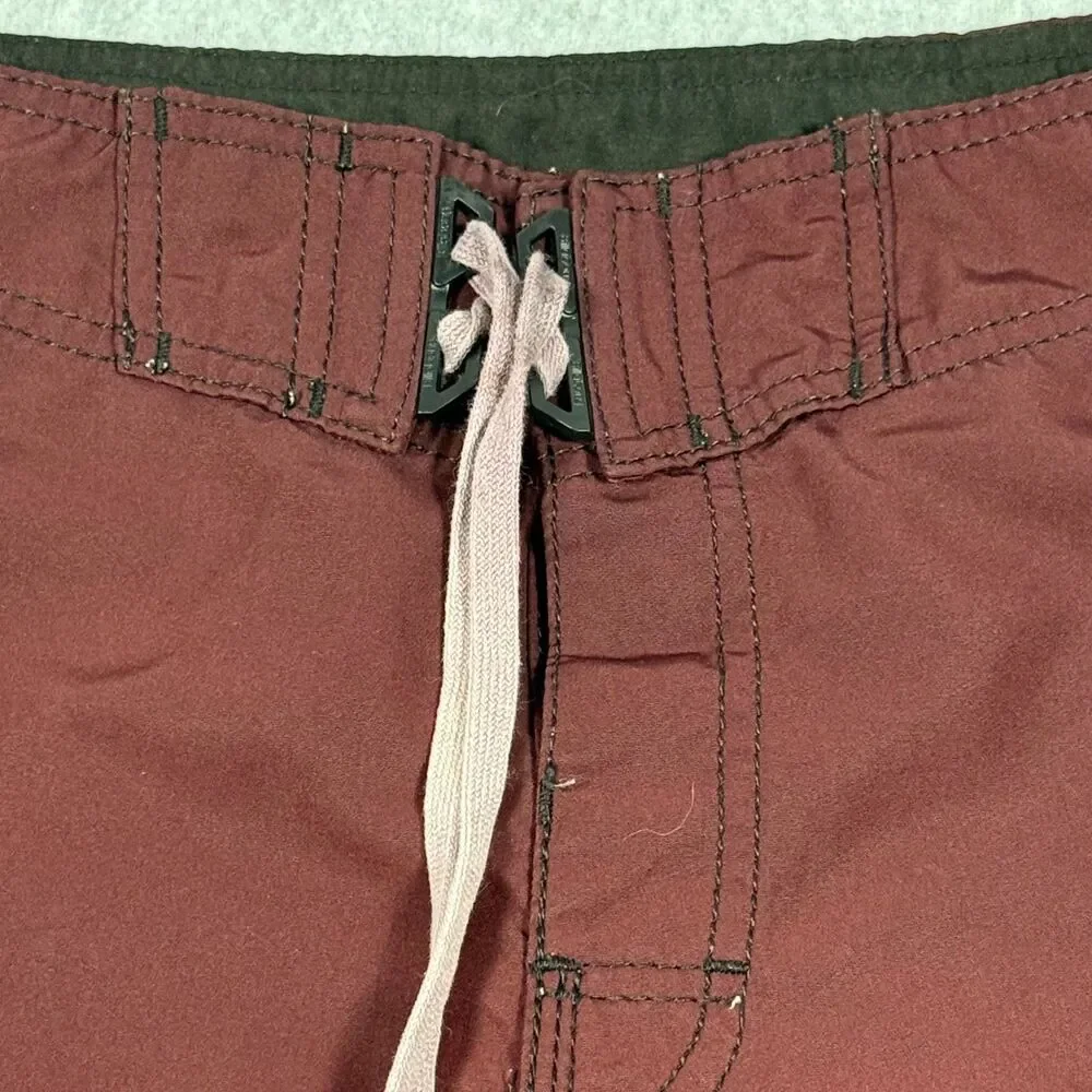 Vintage Y2K Era Billabong Maroon Polyester Cargo Board Shorts Size 36